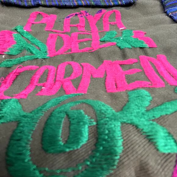 Cloth Purse Bohemian Sling Mexico Playa Del Carmen embroidered cinch lined - Picture 11 of 12